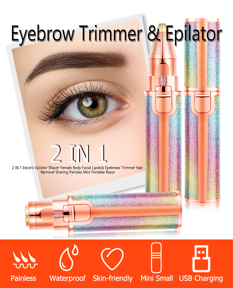 Portable 2 en 1 épilateur électrique tondeuse à sourcils femme corps visage rouge à lèvres forme épilation femmes indolore rasage rasoir