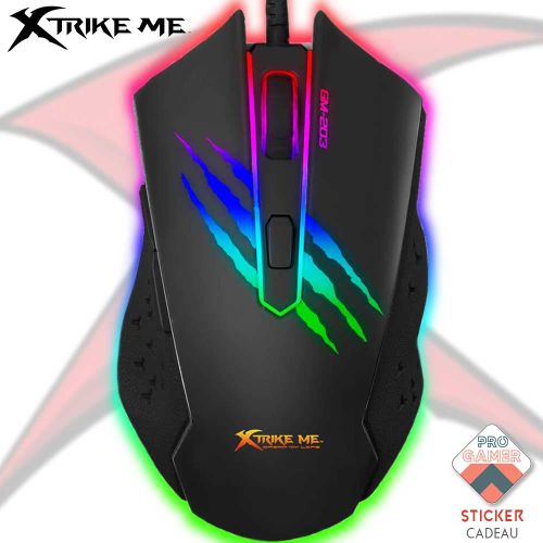 Xtrike Souris gaming GM-203 backlit Gaming mouse RGB 7 Buttons 3600 DPI + Sticker Cadeau ( Pro gamer )