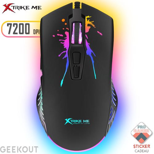 Xtrike Souris gamer backlit Programmable Gaming mouse RGB 7 Buttons 7200 DPI GM-215 + Sticker Cadeau ( Pro gamer )